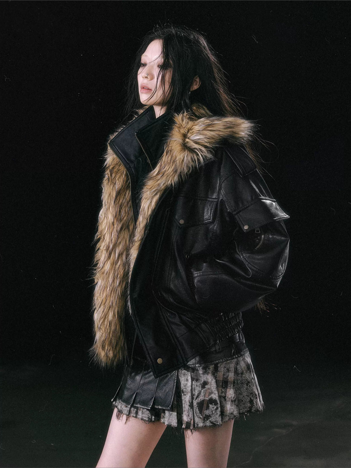 Detachable Fur Leather Jacket