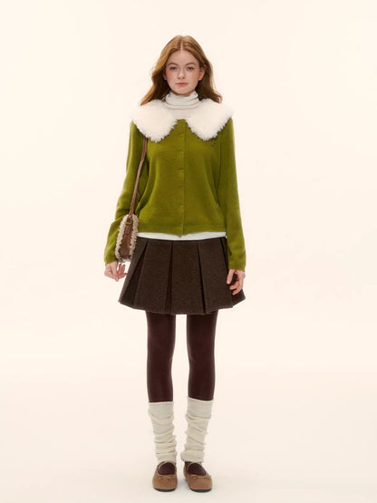 Wool Detachable Collar Knit Cardigan