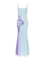 Blue 3D Gradient Floral Dress & Vest Set