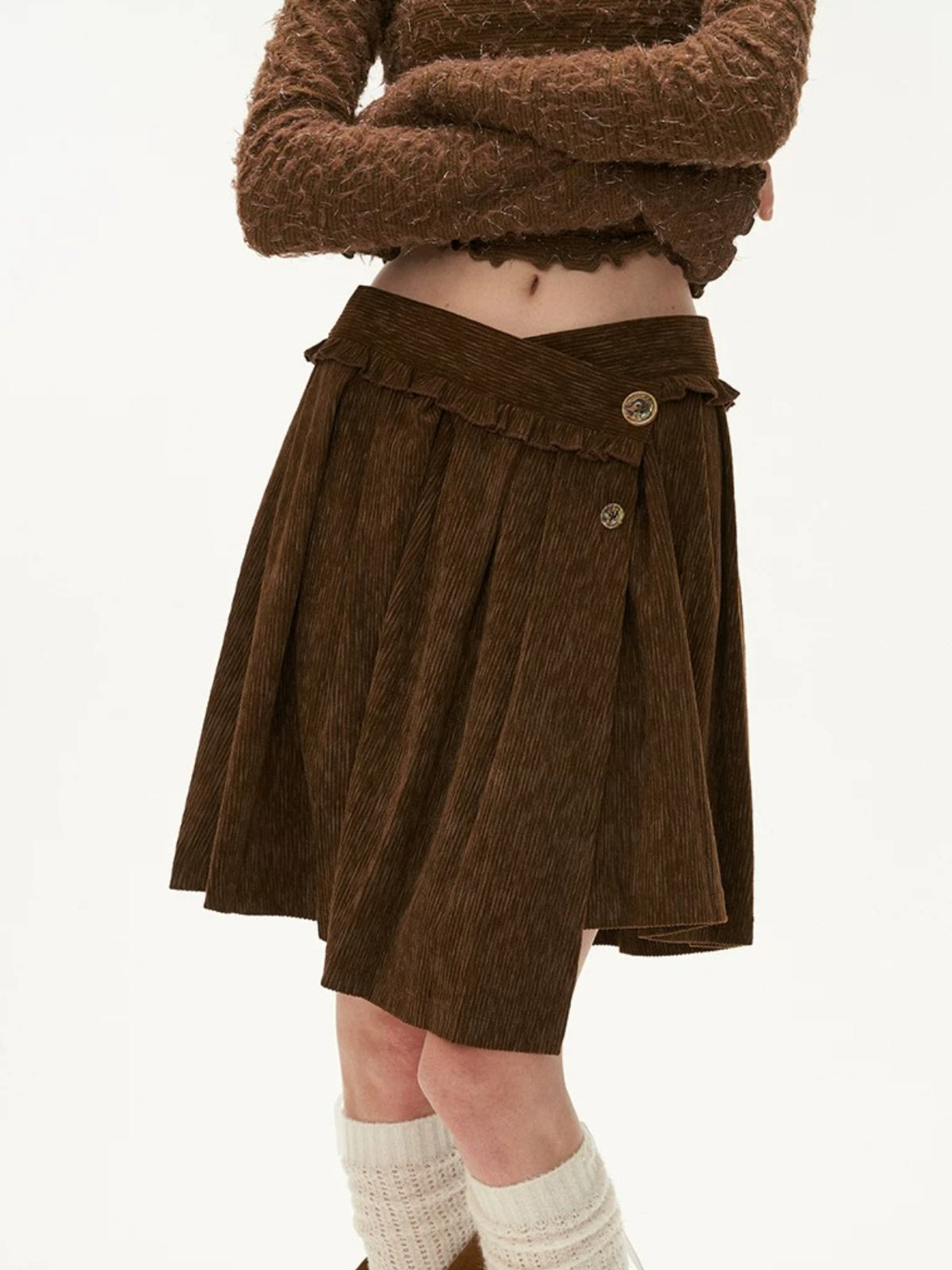 Brown Pleated Mini Skirt