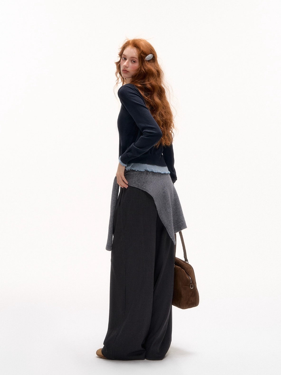 Lace-Trim Waist Tie Wide-Leg Pants