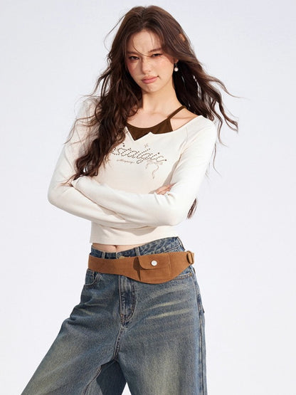 Butterfly Print Layered Long-Sleeve T-Shirt
