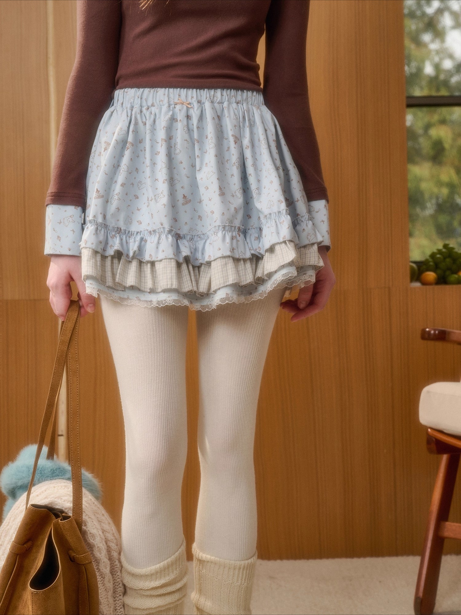 Rabbit Print Knit Two-Piece Set