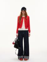 Contrast Mock-Layer Knit Cardigan