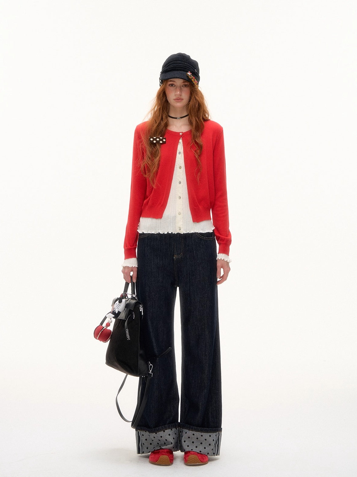 Contrast Mock-Layer Knit Cardigan