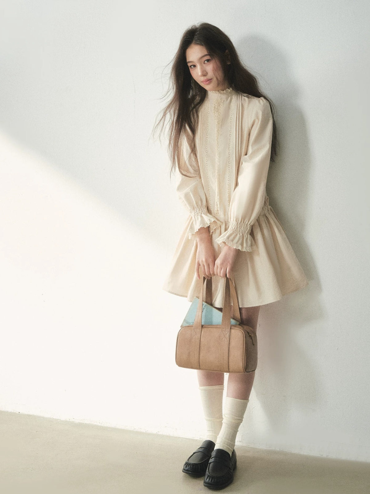 Mock Neck Lace Trim Dress