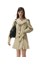 Sailor Collar Pleated Trench Coat