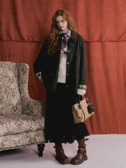 Eyelet Hem Suede Long Skirt