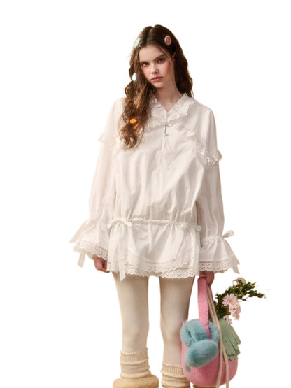 Embroidered Lace-Trim Cotton Dress