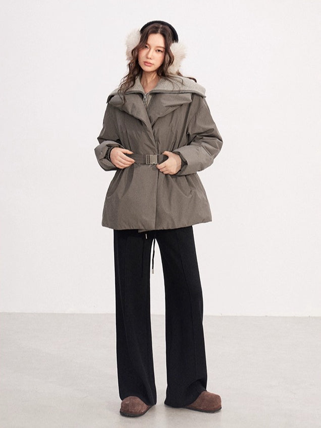 Fleece-lined Knit Elastic Waist Wide-leg Pants