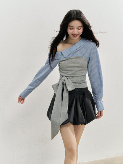 Checkered Ruched Tulip Mini Skirt