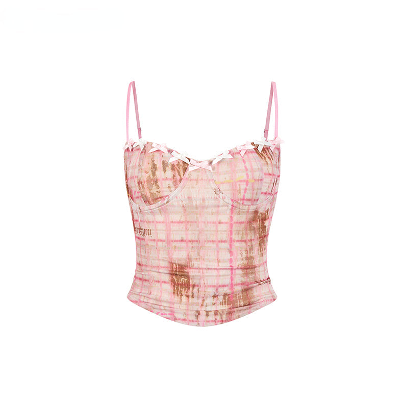 Pink &amp; Yellow Plaid Bow Tie Tank Top