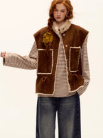 Reversible Suede Drawstring Shearling Vest