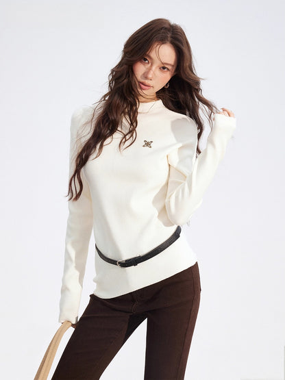 Irregular High-Neck Stretch Knit Top