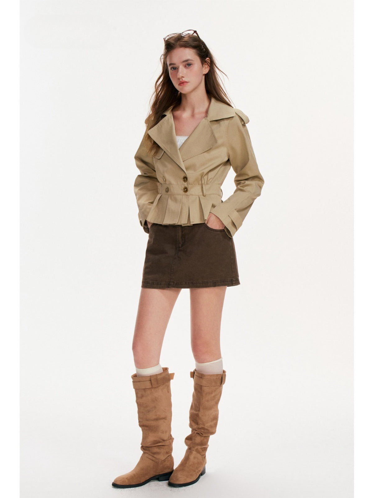 Double Breasted Pleated Trench Jacket
