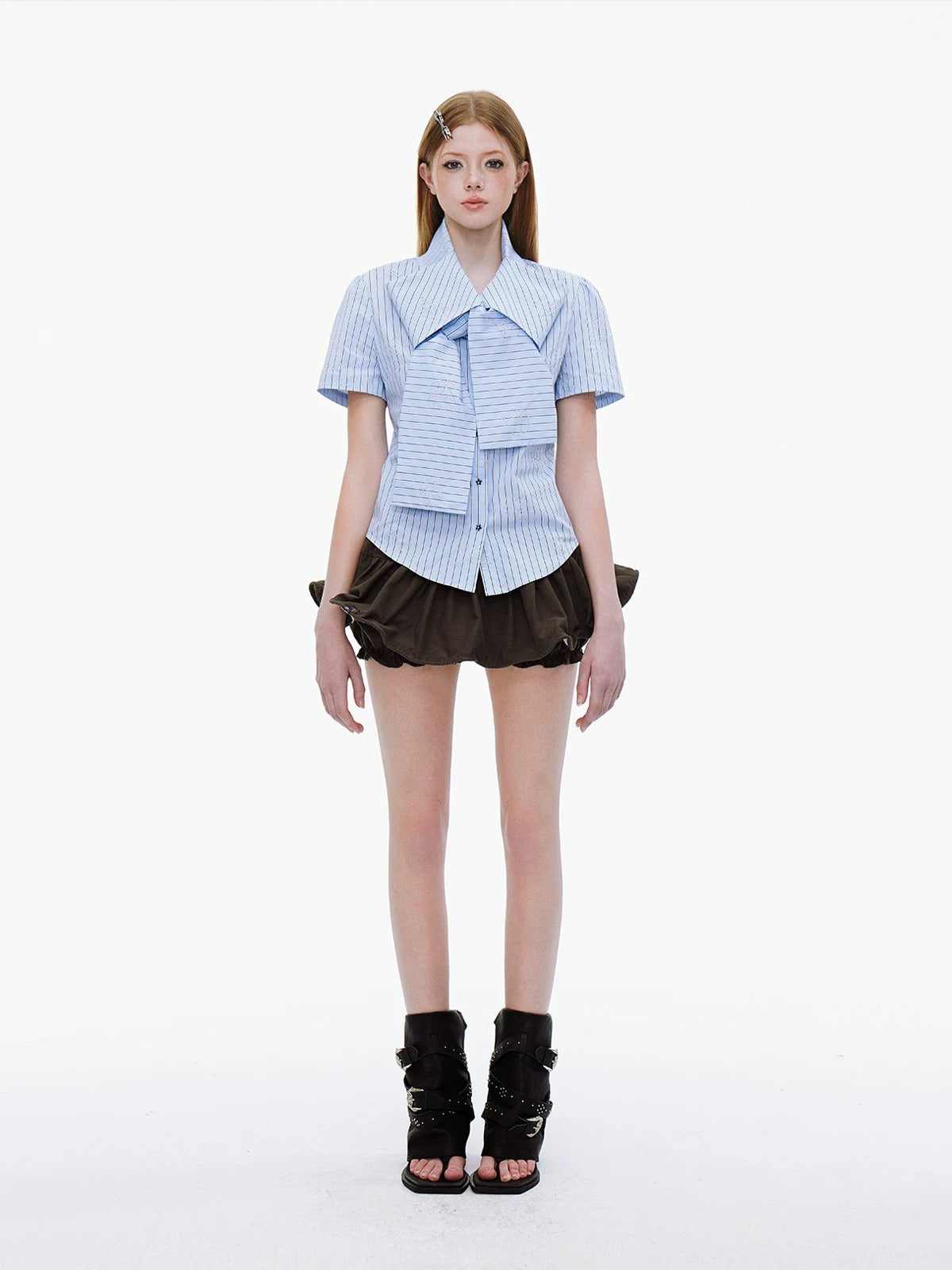 Crystal Bow Stripe Slim Shirt