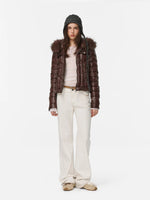 Denim Trim Fur-Collar Down Jacket
