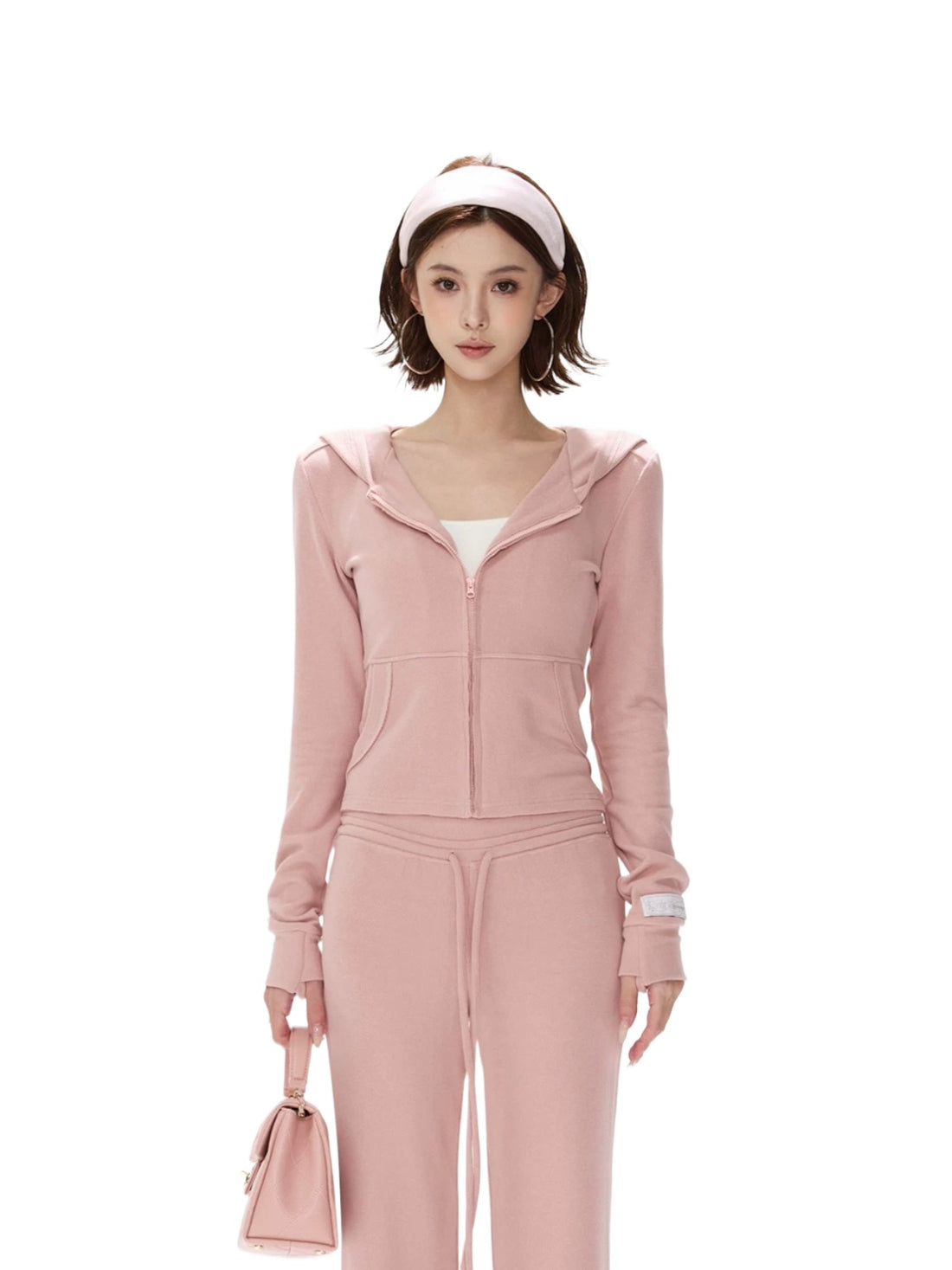 Dusty Pink Zip-Up Knit Pants Set
