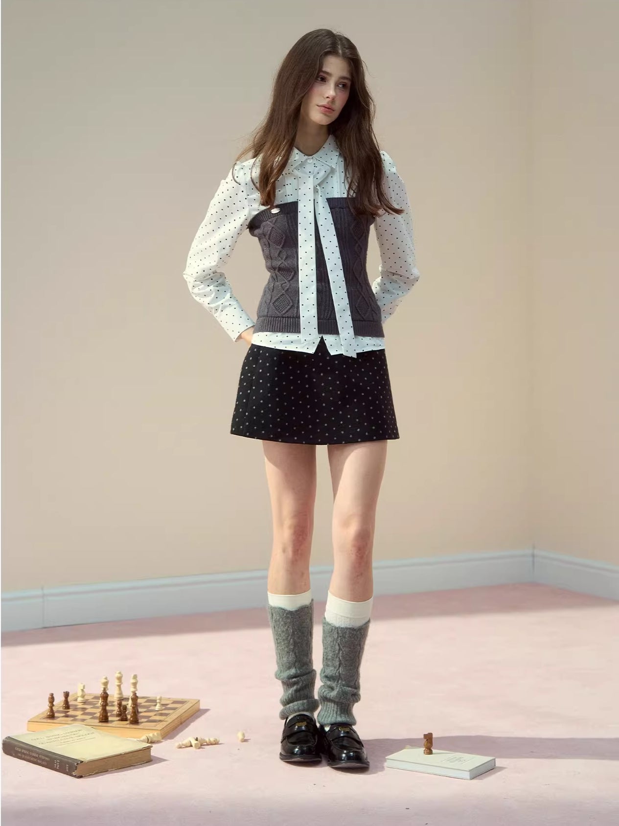 Polka-Dot Preppy Shirt &amp; Skirt Set