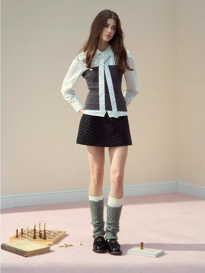 Polka-Dot Preppy Shirt &amp; Skirt Set