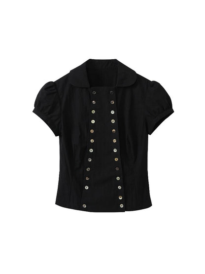 Shell Button Puff Sleeve Shirt