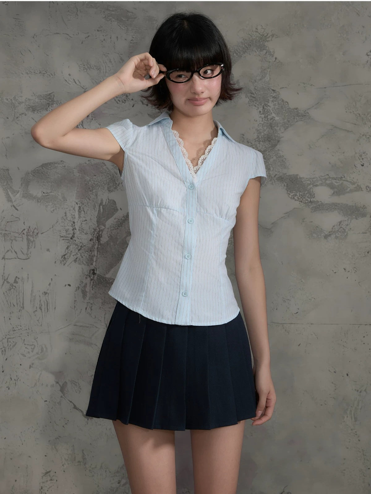 Lace Stripe Crop Blouse