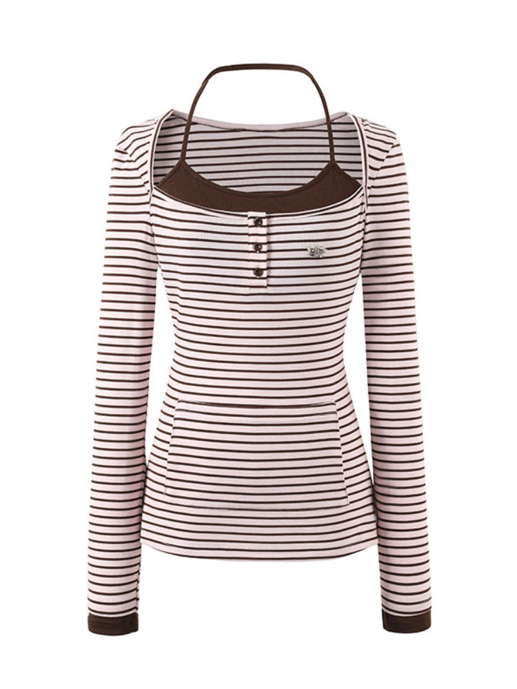 Two-piece Look Striped Hooded Tee