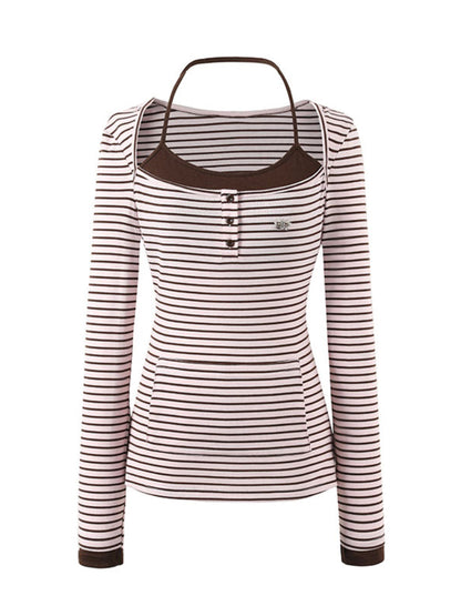 Two-piece Look Striped Hooded Tee
