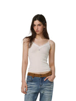 Lace Trim Wool Knit Vest
