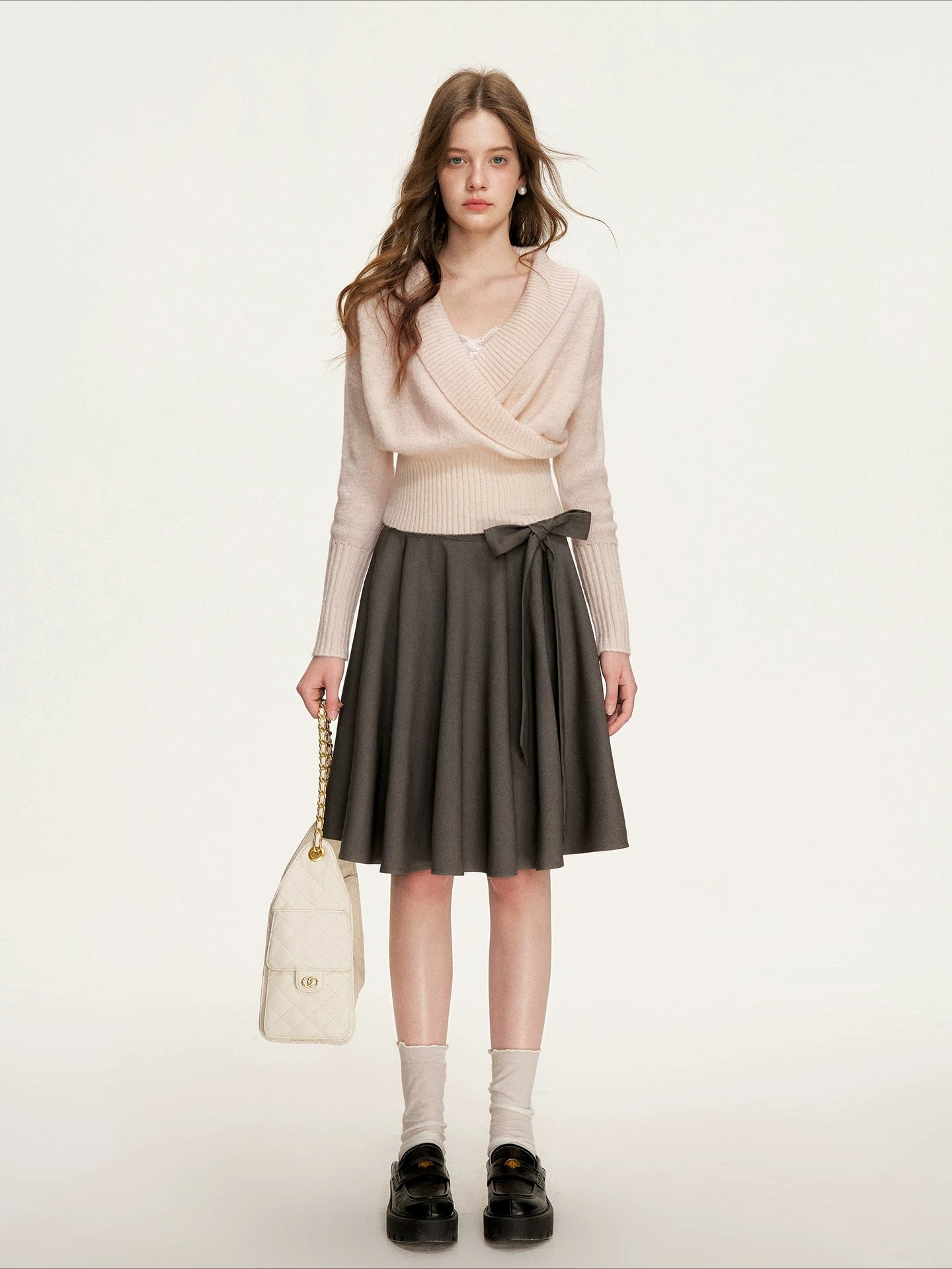 Gray Bow-Tie A-Line Skirt
