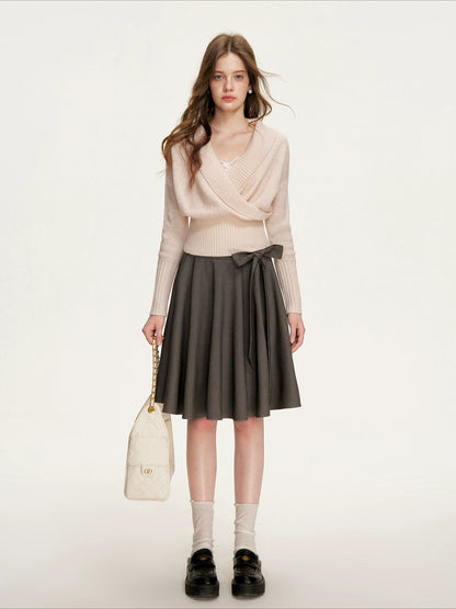 Gray Bow-Tie A-Line Skirt
