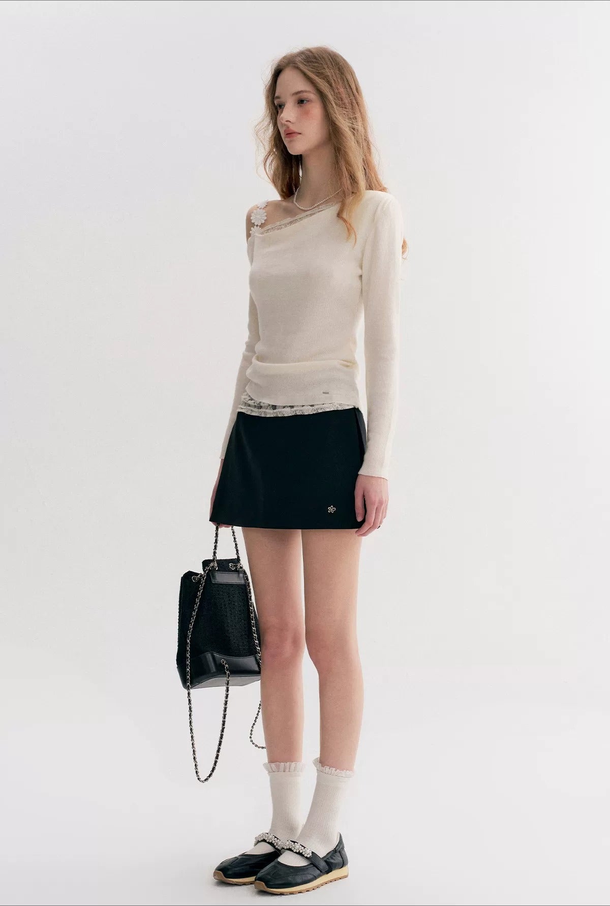 Lace Trim Asymmetric Knit Top