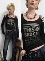 Cat Foil Print Cutout Top