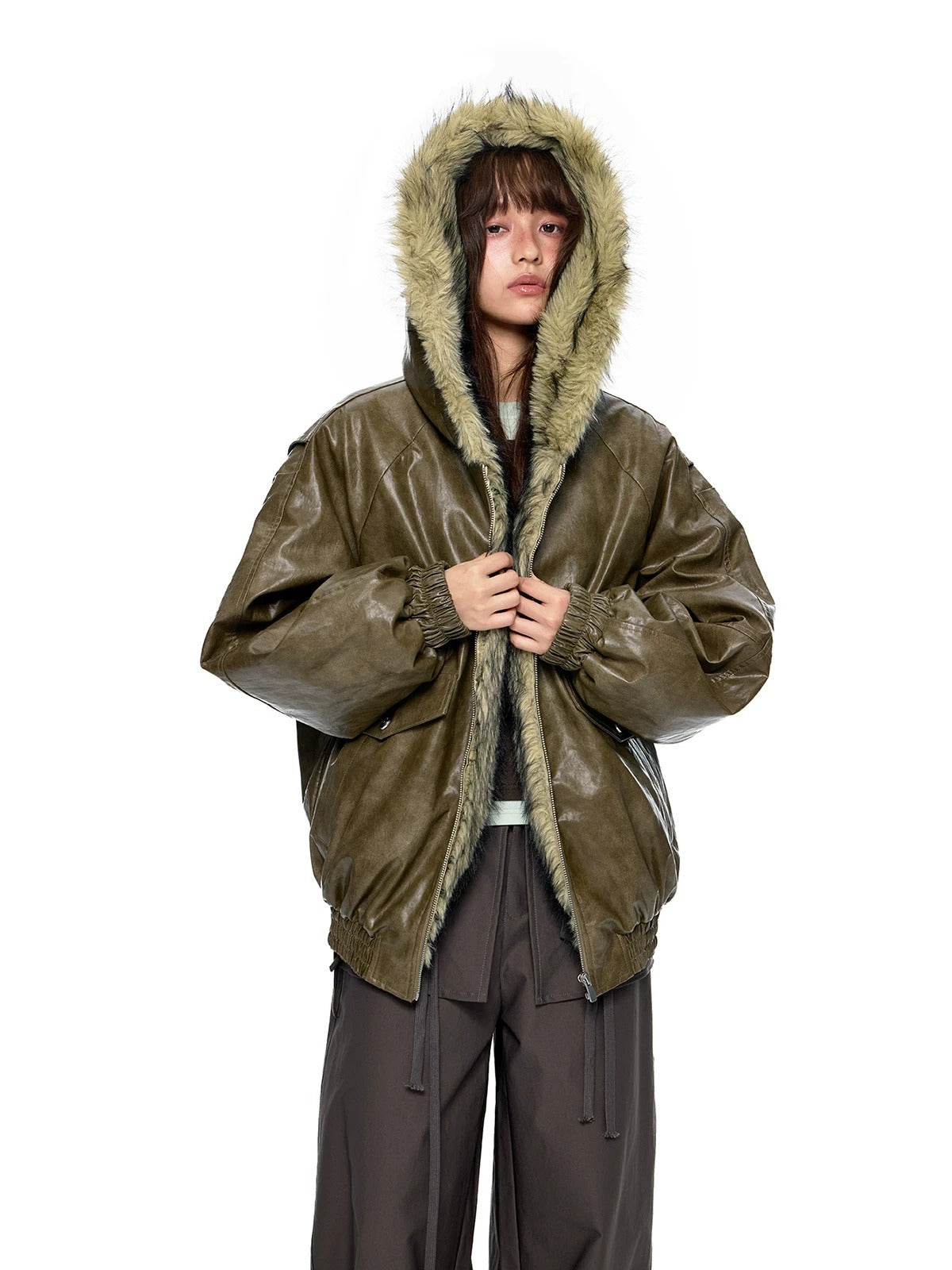 Fur Hood Pocket Puffer Jacket