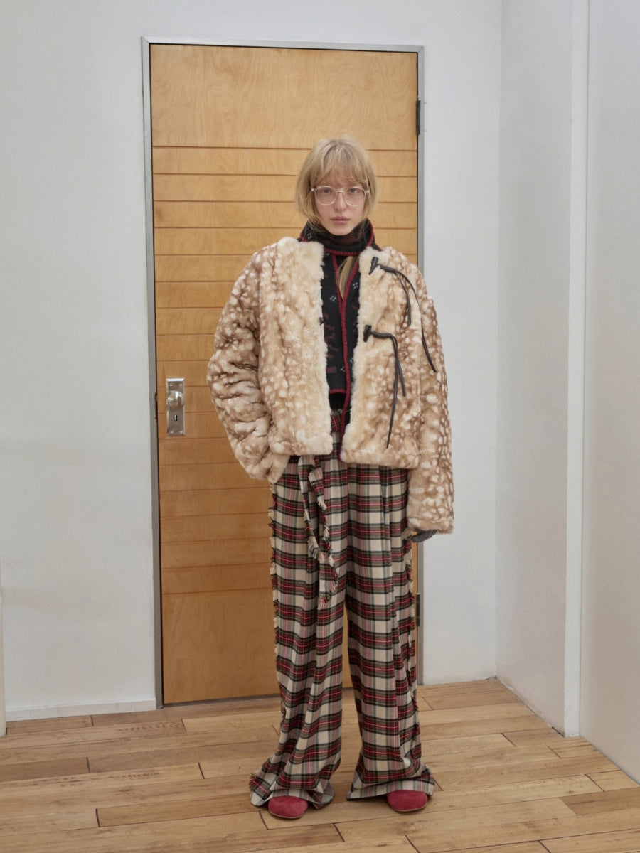 Fawn Pattern Printed Rex Rabbit Fur Jacket
