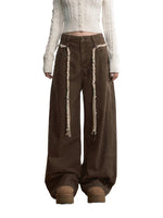 Brown Double-Waistband Straight Pants