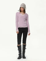 Contrast Layered V-Neck Wool Sweater