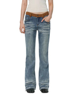 Suede Waistband Washed Bootcut Jeans