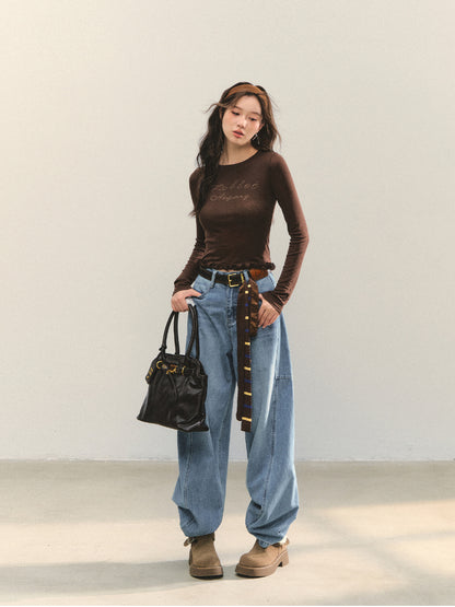 Ruffle Hem and Printed Splicing Cropped T-Shirts