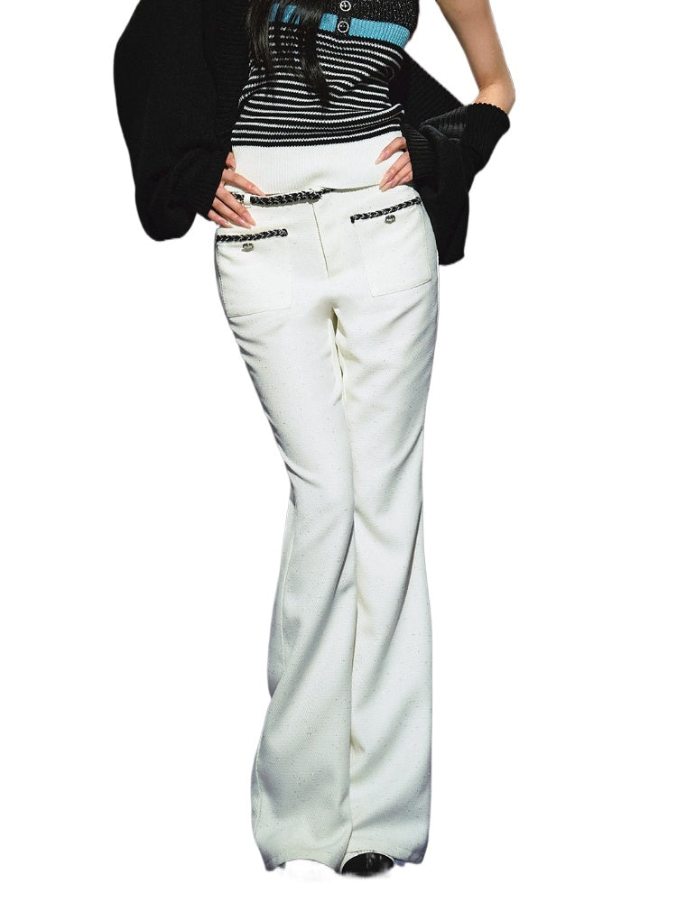 Tweed Color-Block Slightly Flared Trousers