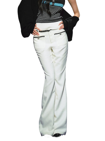 Tweed Color-Block Slightly Flared Trousers
