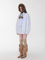 Embroidered Striped Reversible Cotton Padded Shirt & Skirt Set