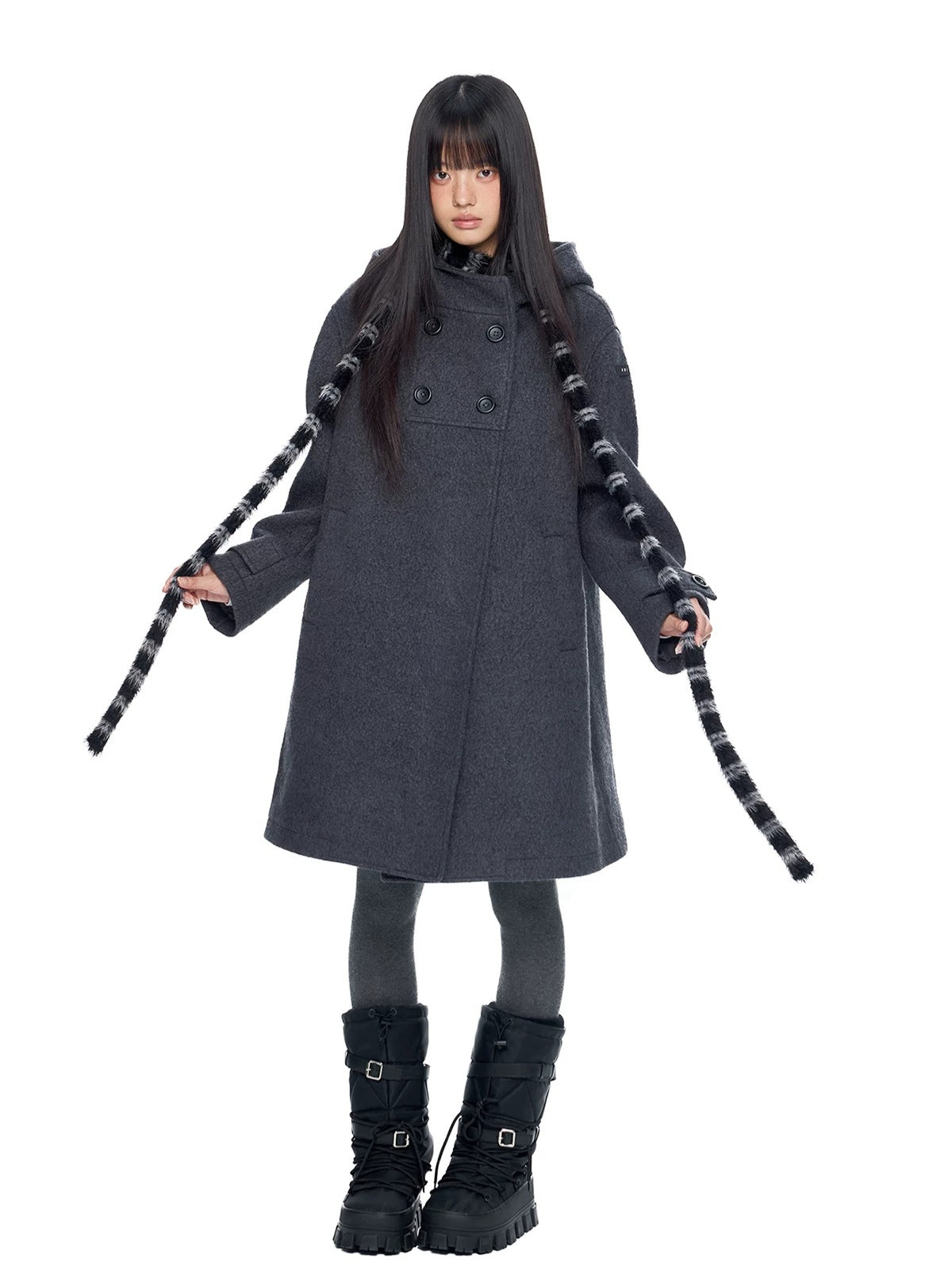 Hooded Vintage Wool Blend Coat