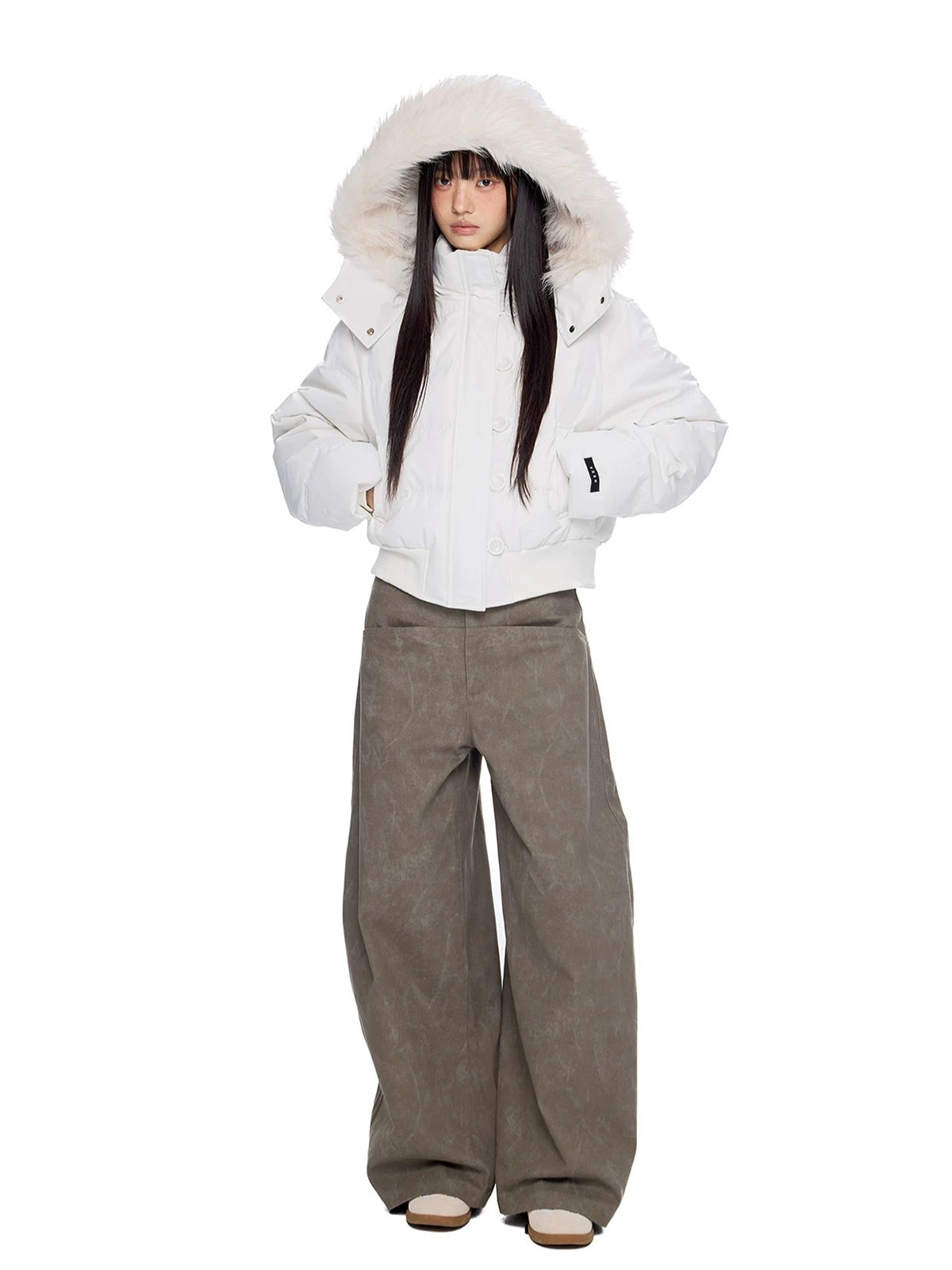 Fur Collar Hooded Cropped Down