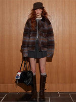 Plaid Wool-Blend Lapel Jacket