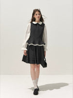 Lace-Trim Vest & Pleated Skirt Set