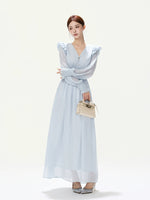 French Ruffle Chiffon Lantern Sleeve Dress