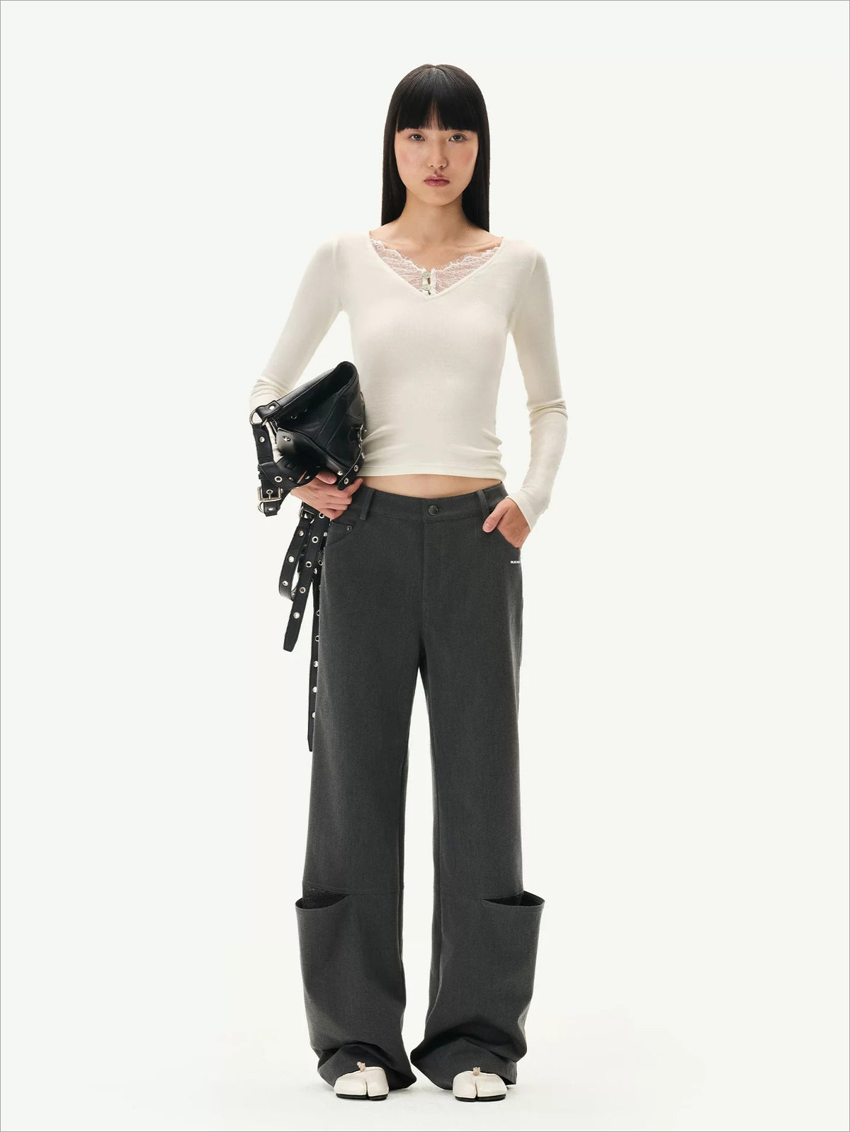 Lace Panel Straight Pants