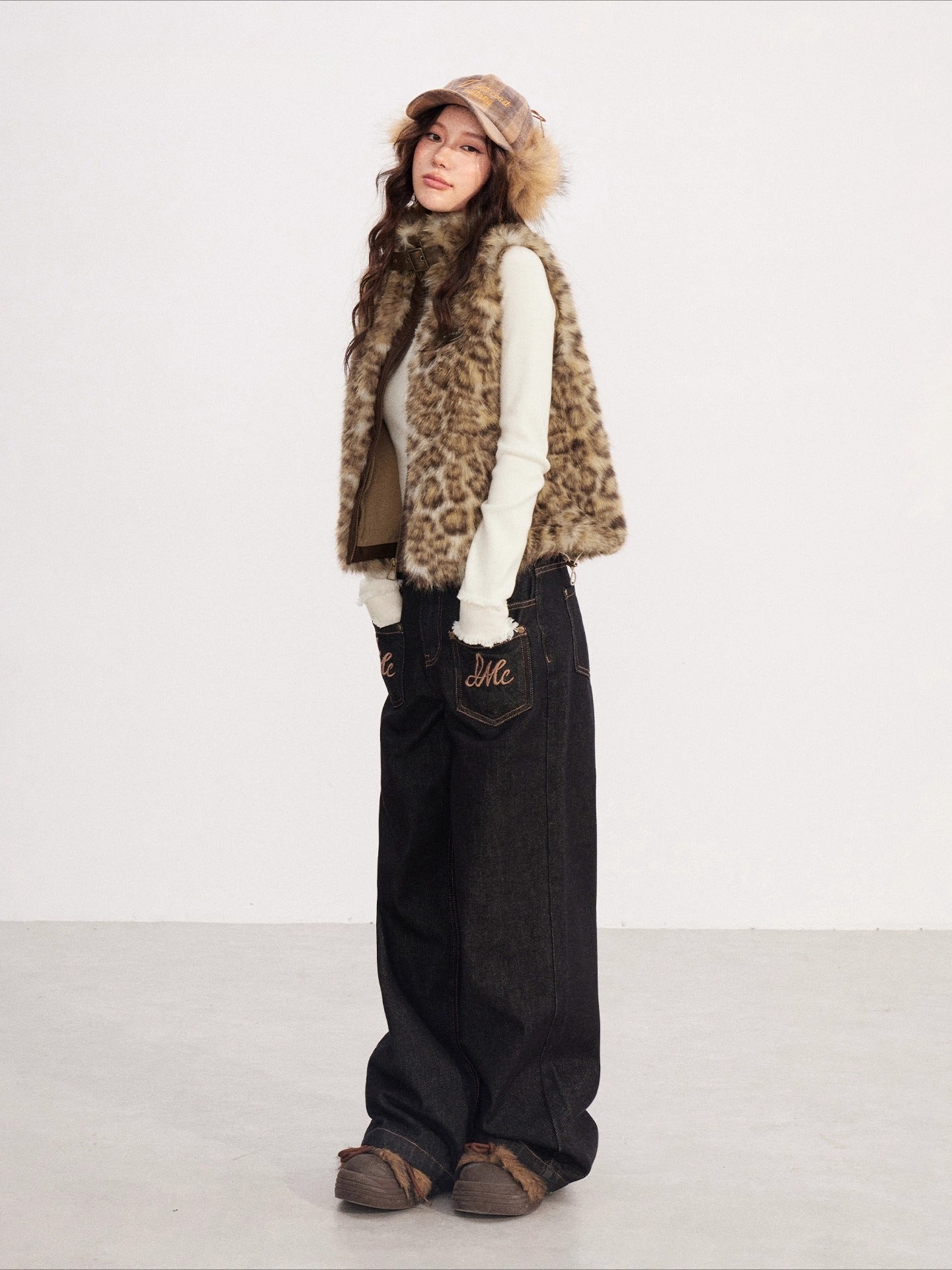 Leopard Print Spliced Faux Fur Vest