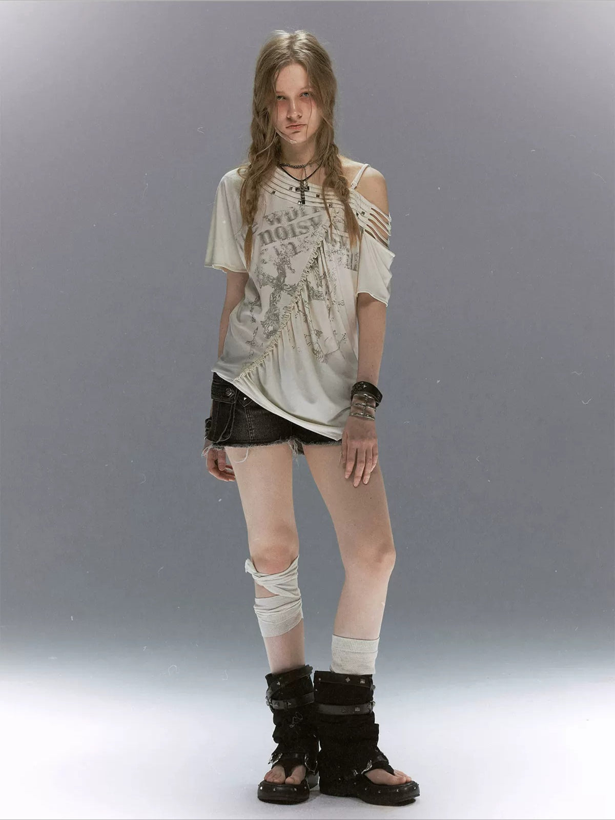 Studded Cross Print Tee